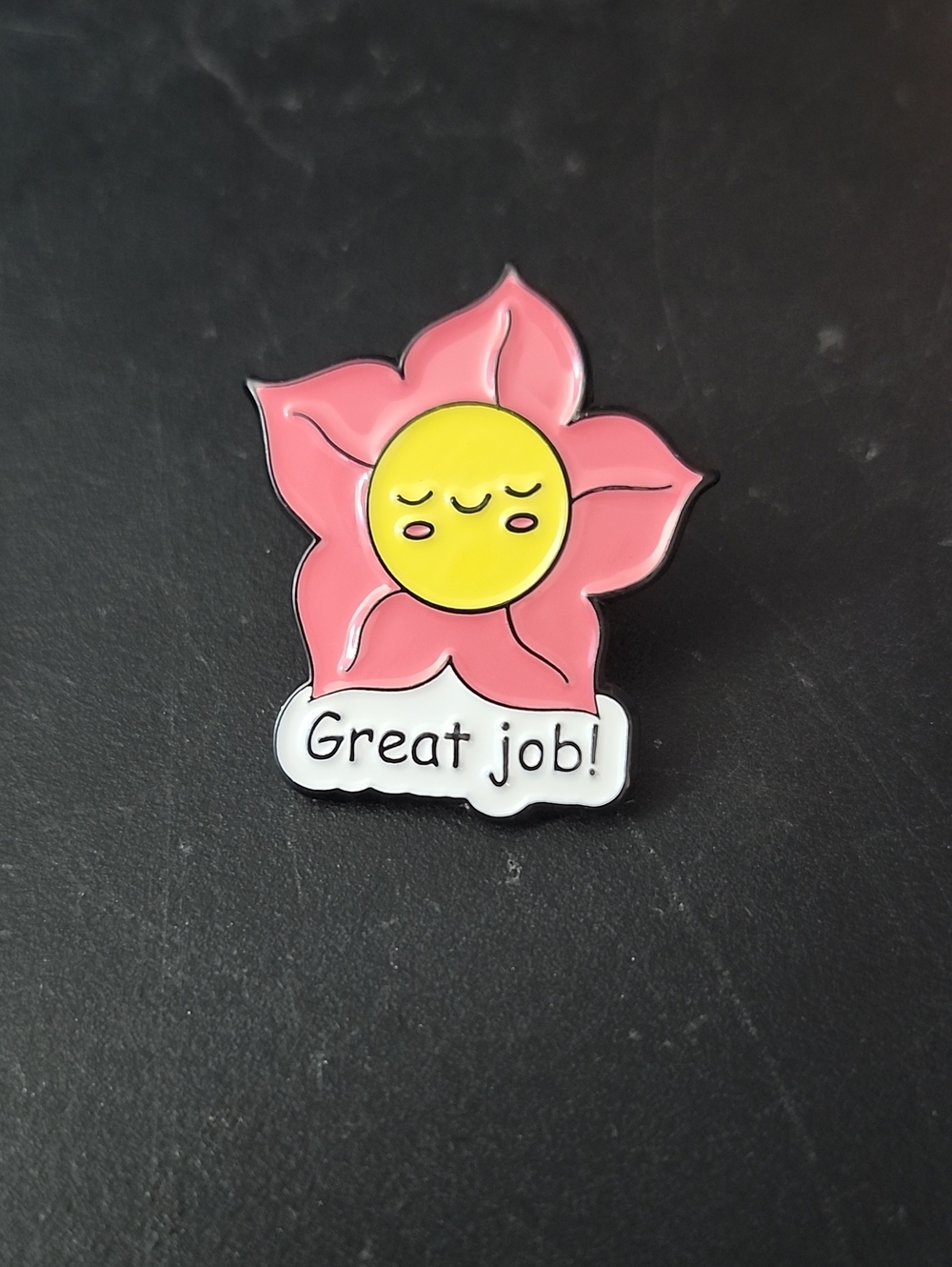 Pink Flower 'Great Job!' Enamel Pin - Cute Reward Badge